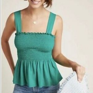 Kelly Green Anthro Smocked Peplum tank